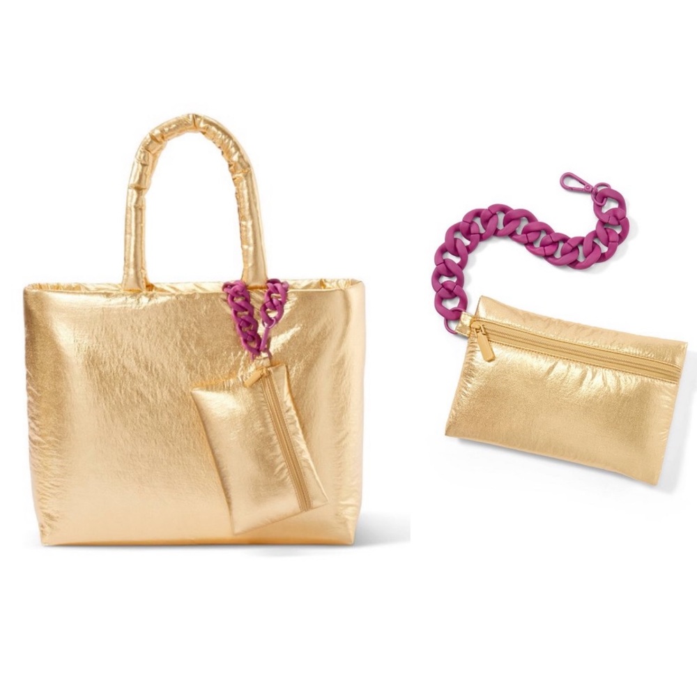 🔖 KIKA VARGAS x Target Metallic Puffer Tote Bag with Chain - Gold